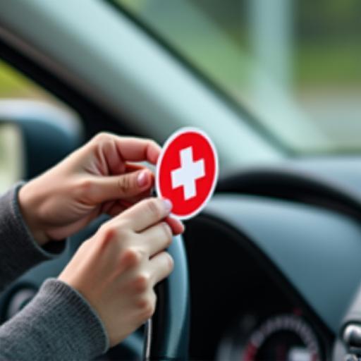 A photo showing the correct placement of the Swiss vignette on a car's windshield.